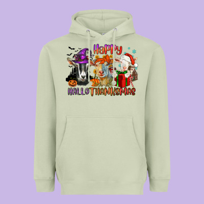 Happy Hallothanksmas Goats Heavyweight Hoodie Designed By Nancycooperartshop