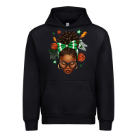 Black Afro Messy Bun Basketball Green Bow Urban Hoodie - texasbilliewilder