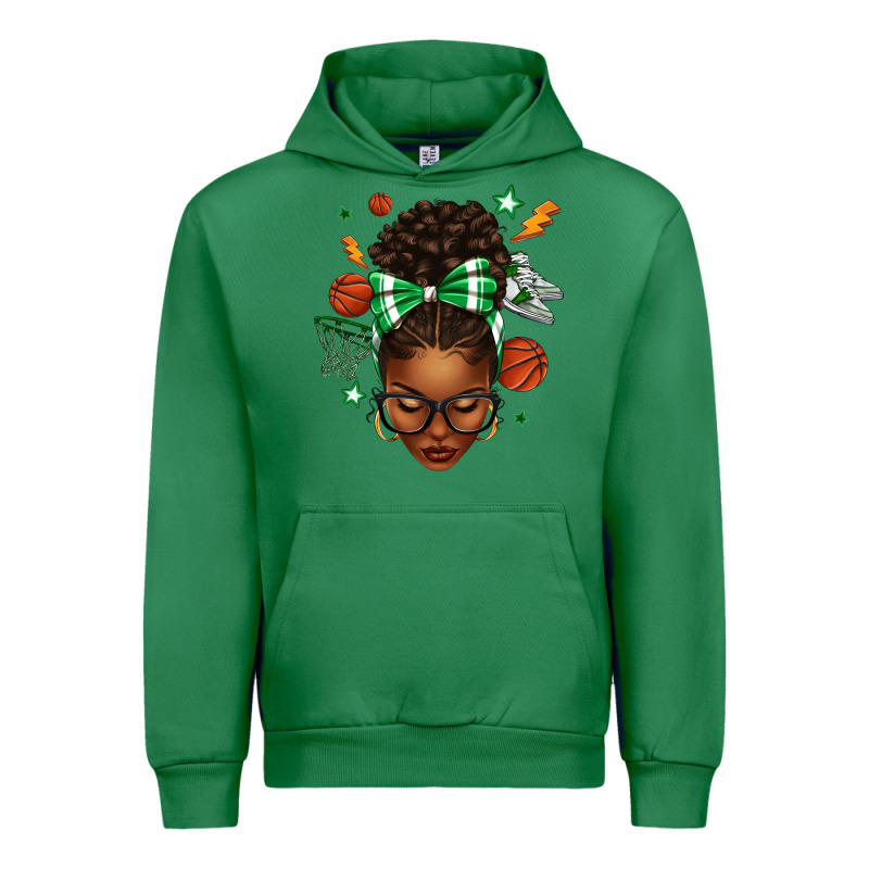 Afro Messy Bun Basketball Green Bow Urban Hoodie by texasbilliewilder | Teevron