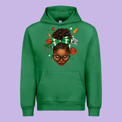 Afro Messy Bun Basketball Green Bow Urban Hoodie Designed By Texasbilliewilder