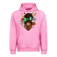 Fuchsia Pink Afro Messy Bun Basketball Green Bow Urban Hoodie - texasbilliewilder