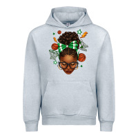 Heather Grey Afro Messy Bun Basketball Green Bow Urban Hoodie - texasbilliewilder