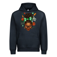 Navy Afro Messy Bun Basketball Green Bow Urban Hoodie - texasbilliewilder