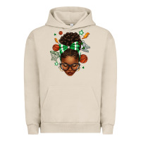 Pigment French Oak Afro Messy Bun Basketball Green Bow Urban Hoodie - texasbilliewilder