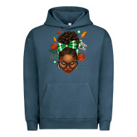 Pigment Midnight Navy Afro Messy Bun Basketball Green Bow Urban Hoodie - texasbilliewilder
