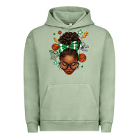 Pigment Oil Green Afro Messy Bun Basketball Green Bow Urban Hoodie - texasbilliewilder