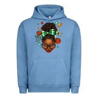 Pigment Pebble Blue Afro Messy Bun Basketball Green Bow Urban Hoodie - texasbilliewilder