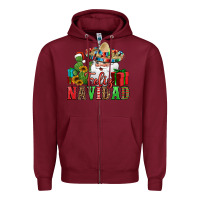 Burgundy feliz navidad Spanish Christmas Zipper Hoodie - Jasminsmagicworld