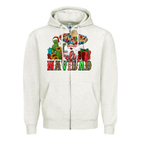 Oatmeal Heather feliz navidad Spanish Christmas Zipper Hoodie - Jasminsmagicworld