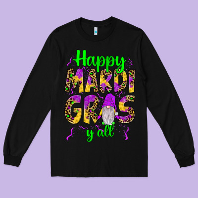 Happy Mardi Gras Y'all Gnome Long Sleeve Tee Designed By Jahusdesignshop