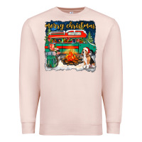 Pale Pink merry christmas with camper van Premium Sweatshirt - NancyCooperArtShop
