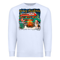 White merry christmas with camper van Premium Sweatshirt - NancyCooperArtShop