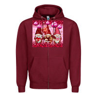Burgundy valentines gnomies with leopard Zipper Hoodie - NancyCooperArtShop