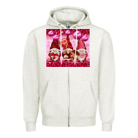 Oatmeal Heather valentines gnomies with leopard Zipper Hoodie - NancyCooperArtShop