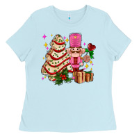 Baby Blue christmas tree cake and nutcracker with gifts ado Ladies Tee - AdoDesignShop