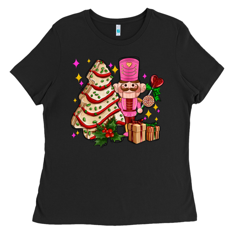Christmas Tree Cake And Nutcracker With Gifts Ado Ladies Tee by AdoDesignShop | Teevron