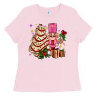 Bubblegum Pink christmas tree cake and nutcracker with gifts ado Ladies Tee - AdoDesignShop