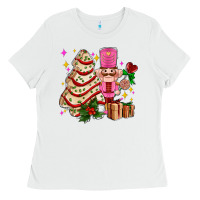 White christmas tree cake and nutcracker with gifts ado Ladies Tee - AdoDesignShop