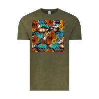 Vintage Olive sunflower horses seamless pattern Vintage Tee - HRA Design Shop