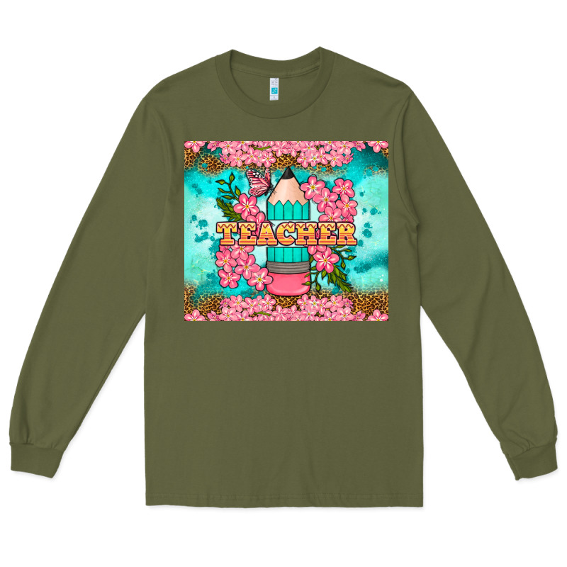 Teacher Floral Pencil Tumbler Long Sleeve Tee by BundleAndBundleShop | Teevron