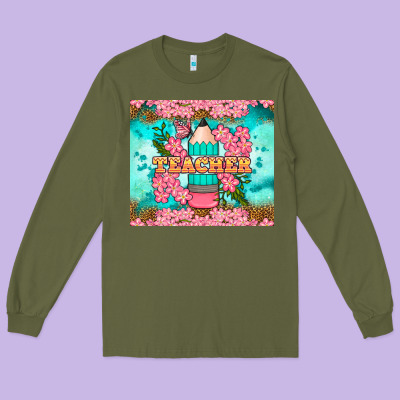 Teacher Floral Pencil Tumbler Long Sleeve Tee Designed By Bundleandbundleshop