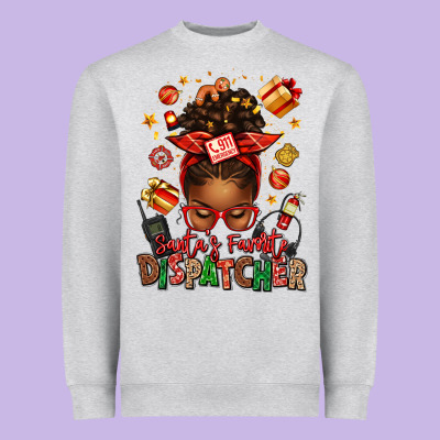 Santa's Favorite Dispatcher Afro Messy Bun Heavyweight Sweatshirt Designed By Texasbilliewilder