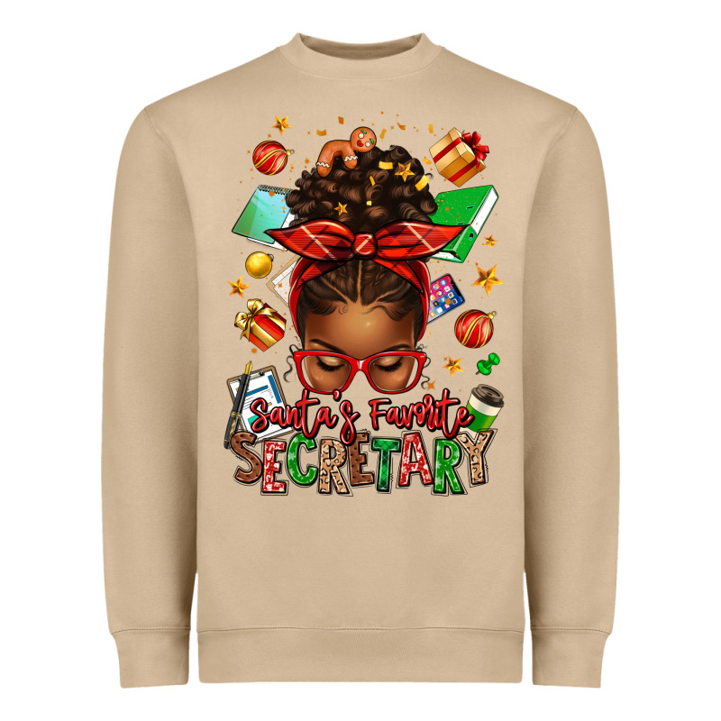 Santa's Favorite Secretary Afro Messy Bun Heavyweight Sweatshirt by texasbilliewilder | Teevron