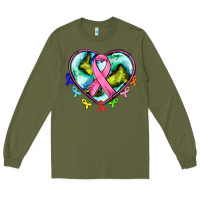 Army Green heart earth and cancer ribbon Long Sleeve Tee - AdoDesignShop