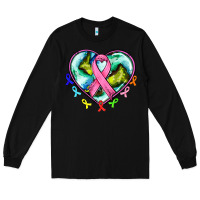 Black heart earth and cancer ribbon Long Sleeve Tee - AdoDesignShop
