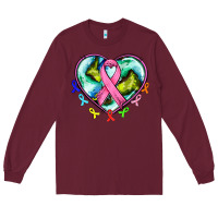 Burgundy heart earth and cancer ribbon Long Sleeve Tee - AdoDesignShop