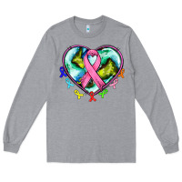 Heather Grey heart earth and cancer ribbon Long Sleeve Tee - AdoDesignShop