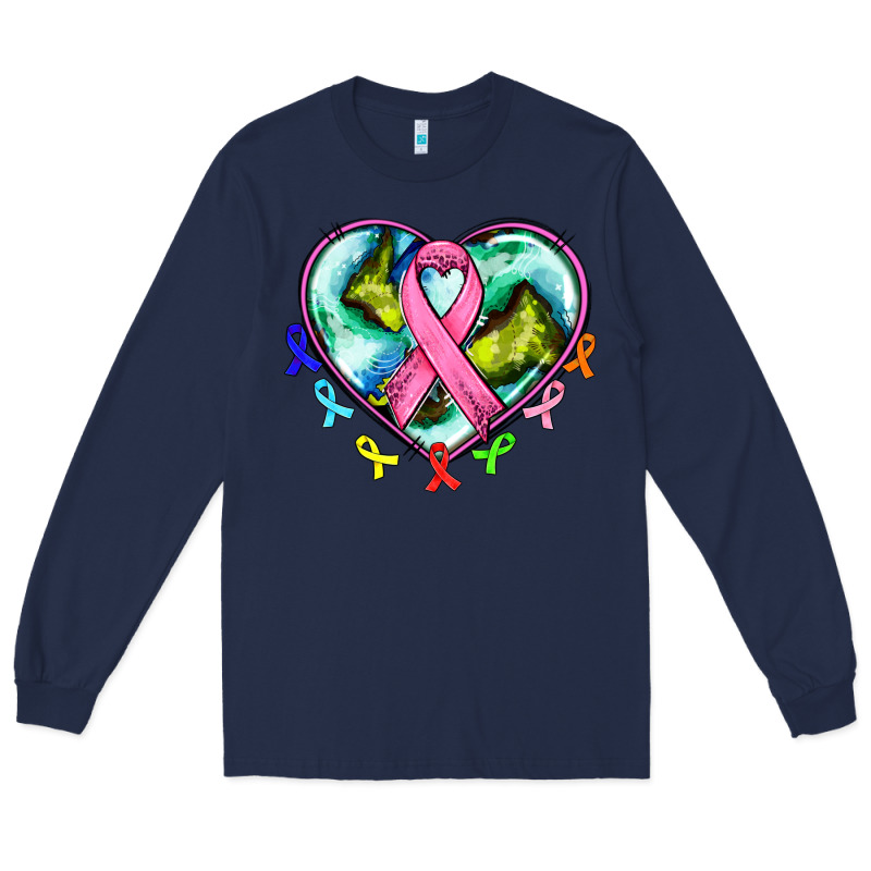 Heart Earth And Cancer Ribbon Long Sleeve Tee by AdoDesignShop | Teevron