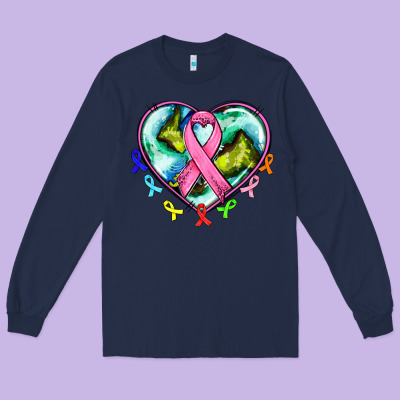 Heart Earth And Cancer Ribbon Long Sleeve Tee Designed By Adodesignshop