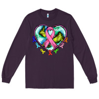 Plum heart earth and cancer ribbon Long Sleeve Tee - AdoDesignShop