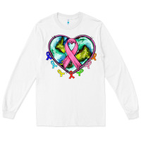 White heart earth and cancer ribbon Long Sleeve Tee - AdoDesignShop
