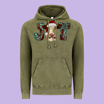Christmas Joy With Heifer Cow Vintage Hoodie Designed By Ranaportraitstore