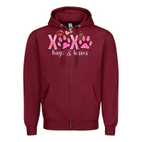 Burgundy xoxo hugs and kisses paws Zipper Hoodie - NancyCooperArtShop