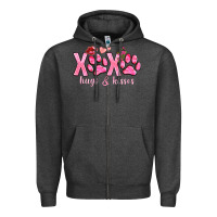Charcoal Heather xoxo hugs and kisses paws Zipper Hoodie - NancyCooperArtShop