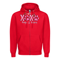 Red xoxo hugs and kisses paws Zipper Hoodie - NancyCooperArtShop