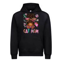 Black Afro Messy Bun Cat Mom Urban Hoodie - texasbilliewilder
