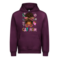 Mauve Wine Afro Messy Bun Cat Mom Urban Hoodie - texasbilliewilder