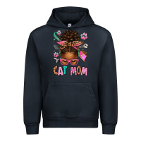 Navy Afro Messy Bun Cat Mom Urban Hoodie - texasbilliewilder