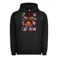 Pigment Black Afro Messy Bun Cat Mom Urban Hoodie - texasbilliewilder
