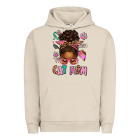 Pigment French Oak Afro Messy Bun Cat Mom Urban Hoodie - texasbilliewilder