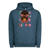 Pigment Midnight Navy Afro Messy Bun Cat Mom Urban Hoodie - texasbilliewilder