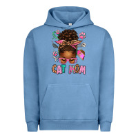 Pigment Pebble Blue Afro Messy Bun Cat Mom Urban Hoodie - texasbilliewilder