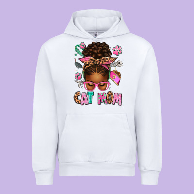 Afro Messy Bun Cat Mom Urban Hoodie Designed By Texasbilliewilder