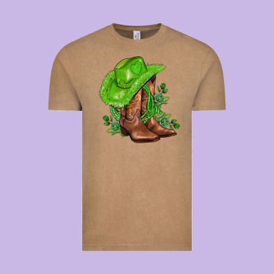 Green  Cowgirl And Roses Vintage Tee Designed By Adodesignshop