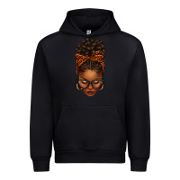 Black afro messy bun orange leopard bow Urban Hoodie - texasbilliewilder