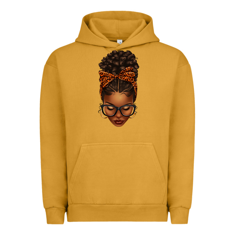 Afro Messy Bun Orange Leopard Bow Urban Hoodie by texasbilliewilder | Teevron